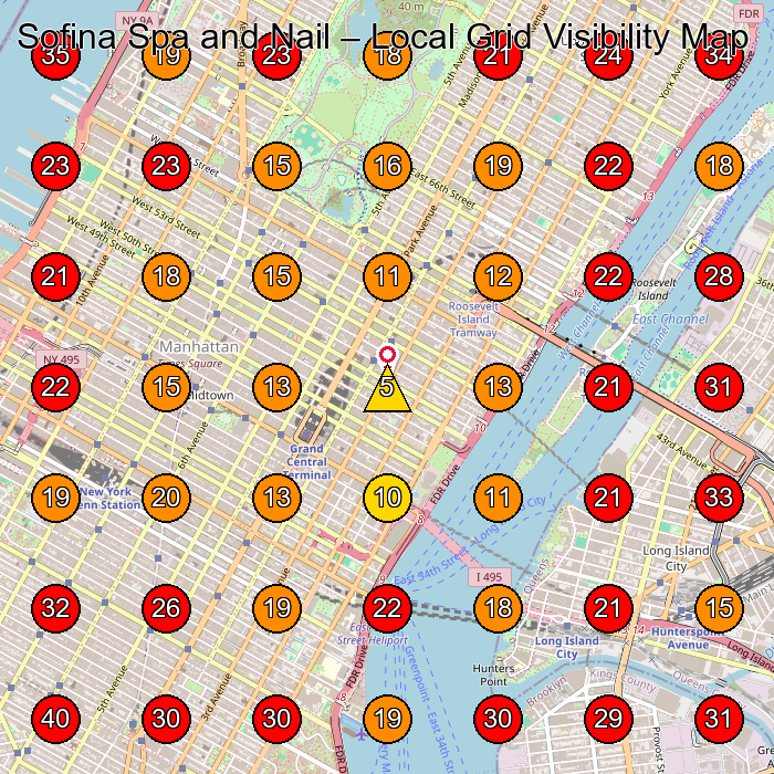 Sofina Spa and Nail GeoGrid visibility map for Hair Salon in 540 Park Ave Fl. 2